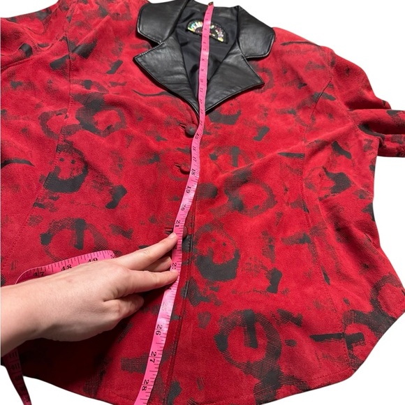 🧥 Leather Renditions Red Black Blazer Jacket Women’s Large Retro VTG 🔥✨‎ - Picture 2 of 5